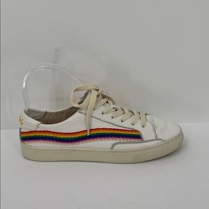 Soludos Lockhart Embroidery rainbow leather sneaker shoe white Good Vibes 8